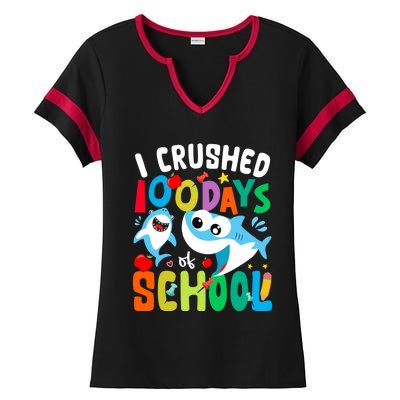 I Crushed 100 Days Of School Shark 100 Days Of School Shark Gift Ladies Halftime Notch Neck Tee