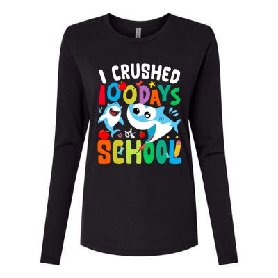 I Crushed 100 Days Of School Shark 100 Days Of School Shark Gift Womens Cotton Relaxed Long Sleeve T-Shirt