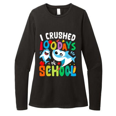 I Crushed 100 Days Of School Shark 100 Days Of School Shark Gift Womens CVC Long Sleeve Shirt