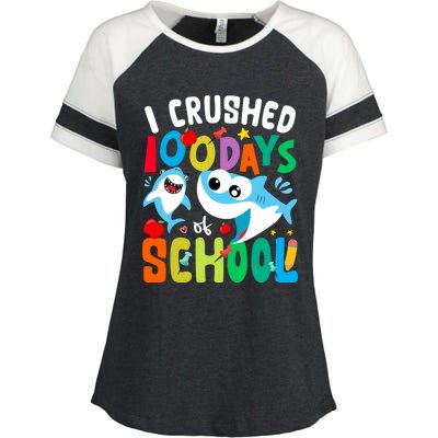 I Crushed 100 Days Of School Shark 100 Days Of School Shark Gift Enza Ladies Jersey Colorblock Tee