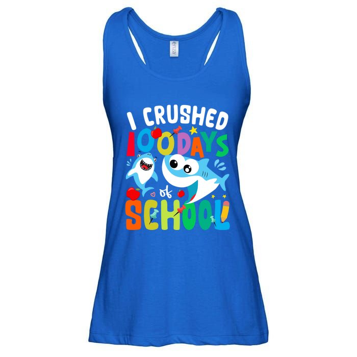 I Crushed 100 Days Of School Shark 100 Days Of School Shark Gift Ladies Essential Flowy Tank