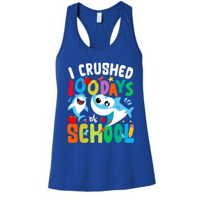 I Crushed 100 Days Of School Shark 100 Days Of School Shark Gift Women's Racerback Tank