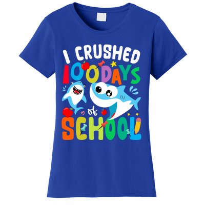 I Crushed 100 Days Of School Shark 100 Days Of School Shark Gift Women's T-Shirt