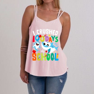 I Crushed 100 Days Of School Shark 100 Days Of School Shark Gift Women's Strappy Tank