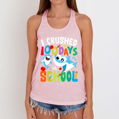 I Crushed 100 Days Of School Shark 100 Days Of School Shark Gift Women's Knotted Racerback Tank