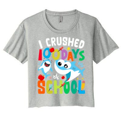 I Crushed 100 Days Of School Shark 100 Days Of School Shark Gift Women's Crop Top Tee