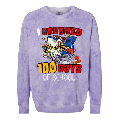 I Crushed 100 Days Of School Shark Crushing Happy 100th Day Gift Colorblast Crewneck Sweatshirt