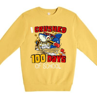 I Crushed 100 Days Of School Shark Crushing Happy 100th Day Gift Premium Crewneck Sweatshirt