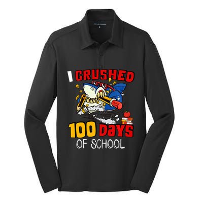 I Crushed 100 Days Of School Shark Crushing Happy 100th Day Gift Silk Touch Performance Long Sleeve Polo