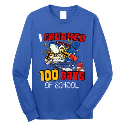 I Crushed 100 Days Of School Shark Crushing Happy 100th Day Gift Long Sleeve Shirt