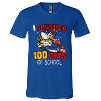 I Crushed 100 Days Of School Shark Crushing Happy 100th Day Gift V-Neck T-Shirt