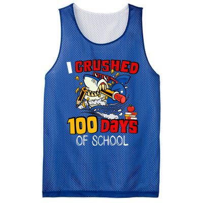 I Crushed 100 Days Of School Shark Crushing Happy 100th Day Gift Mesh Reversible Basketball Jersey Tank