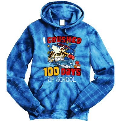 I Crushed 100 Days Of School Shark Crushing Happy 100th Day Gift Tie Dye Hoodie