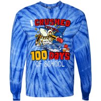 I Crushed 100 Days Of School Shark Crushing Happy 100th Day Gift Tie-Dye Long Sleeve Shirt