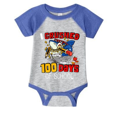 I Crushed 100 Days Of School Shark Crushing Happy 100th Day Gift Infant Baby Jersey Bodysuit