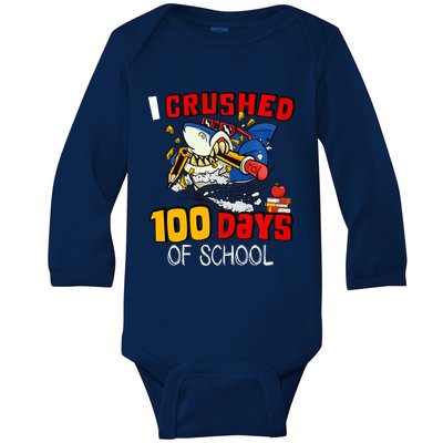 I Crushed 100 Days Of School Shark Crushing Happy 100th Day Gift Baby Long Sleeve Bodysuit