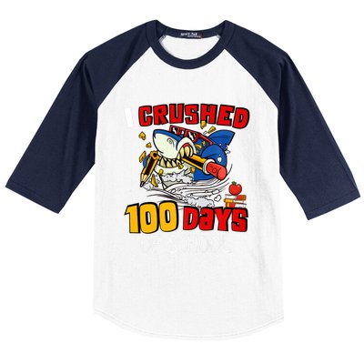 I Crushed 100 Days Of School Shark Crushing Happy 100th Day Gift Baseball Sleeve Shirt