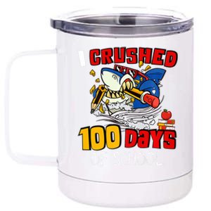 I Crushed 100 Days Of School Shark Crushing Happy 100th Day Gift 12 oz Stainless Steel Tumbler Cup