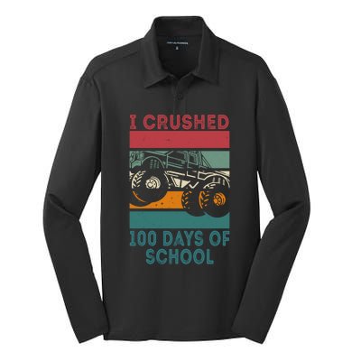 I Crushed 100 Days Of School Smarter Brighter Groovy Retro Meaningful Gift Silk Touch Performance Long Sleeve Polo