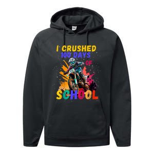 I Crushed 100 Days Of School Dirt Bike Performance Fleece Hoodie