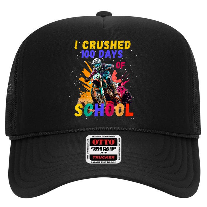 I Crushed 100 Days Of School Dirt Bike High Crown Mesh Back Trucker Hat