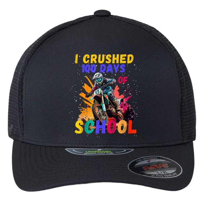 I Crushed 100 Days Of School Dirt Bike Flexfit Unipanel Trucker Cap