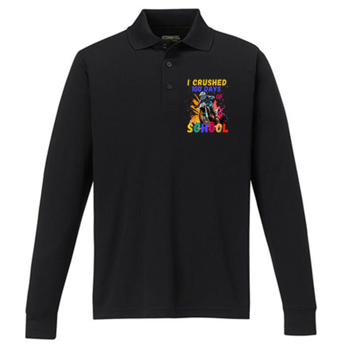 I Crushed 100 Days Of School Dirt Bike Performance Long Sleeve Polo