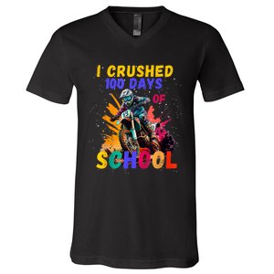 I Crushed 100 Days Of School Dirt Bike V-Neck T-Shirt