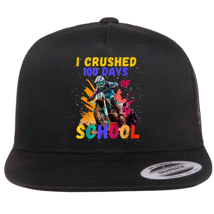 I Crushed 100 Days Of School Dirt Bike Flat Bill Trucker Hat