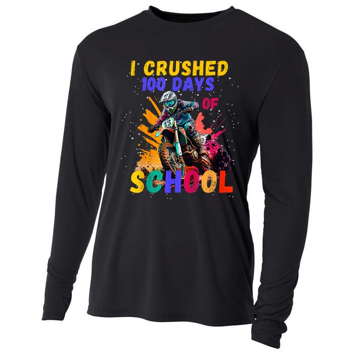 I Crushed 100 Days Of School Dirt Bike Cooling Performance Long Sleeve Crew