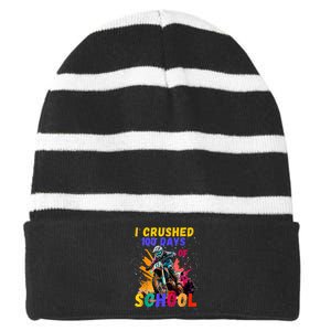 I Crushed 100 Days Of School Dirt Bike Striped Beanie with Solid Band