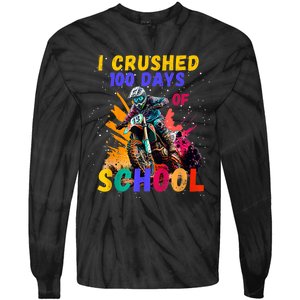 I Crushed 100 Days Of School Dirt Bike Tie-Dye Long Sleeve Shirt