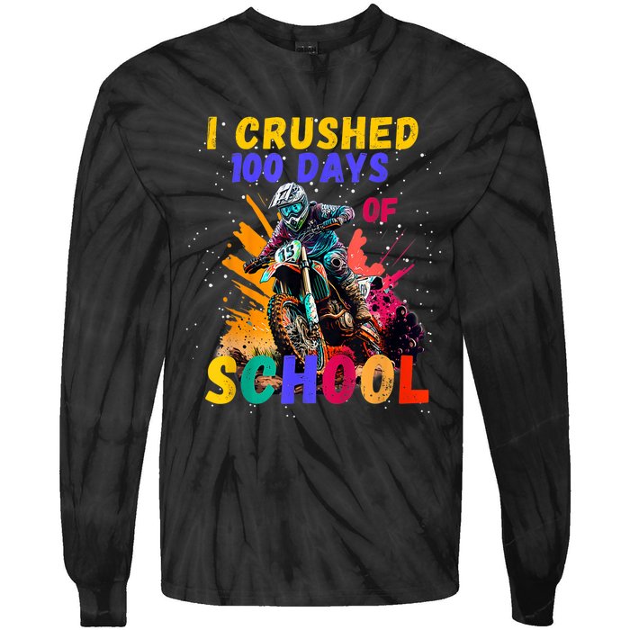 I Crushed 100 Days Of School Dirt Bike Tie-Dye Long Sleeve Shirt