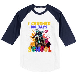 I Crushed 100 Days Of School Dirt Bike Baseball Sleeve Shirt