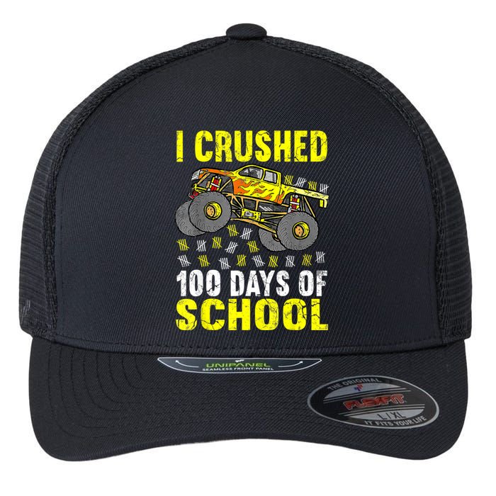 I Crushed 100 Days Of School Monster Truck Flexfit Unipanel Trucker Cap