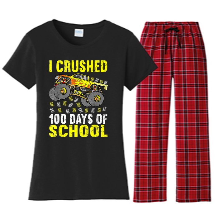 I Crushed 100 Days Of School Monster Truck Women's Flannel Pajama Set