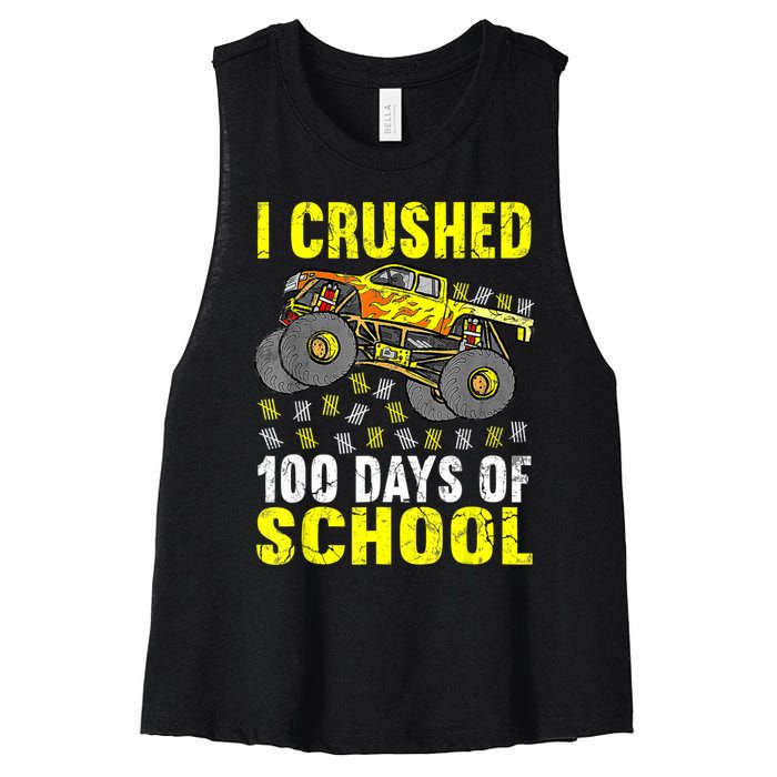 I Crushed 100 Days Of School Monster Truck Women's Racerback Cropped Tank