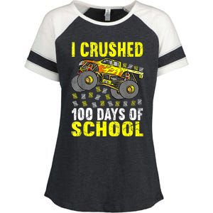 I Crushed 100 Days Of School Monster Truck Enza Ladies Jersey Colorblock Tee