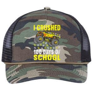 I Crushed 100 Days Of School Monster Truck Retro Rope Trucker Hat Cap