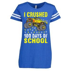 I Crushed 100 Days Of School Monster Truck Enza Ladies Jersey Football T-Shirt