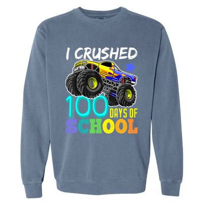 I Crushed 100 Days Of School Boys Monster Truck Garment-Dyed Sweatshirt