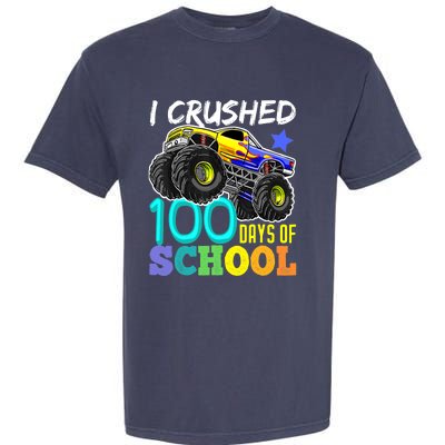 I Crushed 100 Days Of School Boys Monster Truck Garment-Dyed Heavyweight T-Shirt