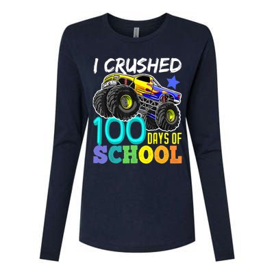 I Crushed 100 Days Of School Boys Monster Truck Womens Cotton Relaxed Long Sleeve T-Shirt