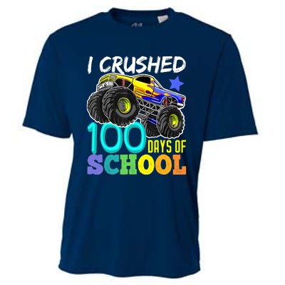 I Crushed 100 Days Of School Boys Monster Truck Cooling Performance Crew T-Shirt