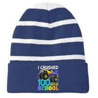 I Crushed 100 Days Of School Boys Monster Truck Striped Beanie with Solid Band