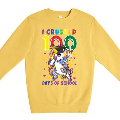 I Crushed 100 Day Of School Unicorn Teacher Student Cute Gift Premium Crewneck Sweatshirt