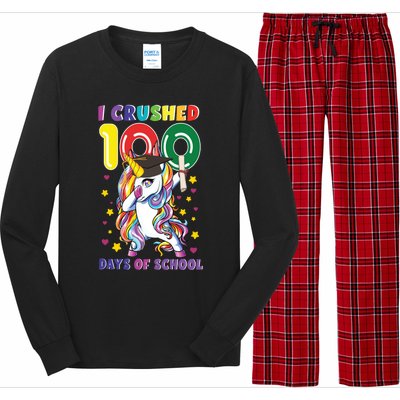 I Crushed 100 Day Of School Unicorn Teacher Student Cute Gift Long Sleeve Pajama Set