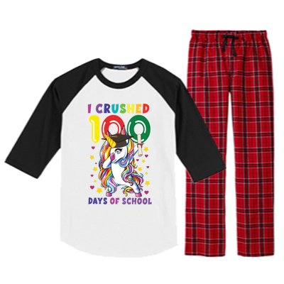 I Crushed 100 Day Of School Unicorn Teacher Student Cute Gift Raglan Sleeve Pajama Set