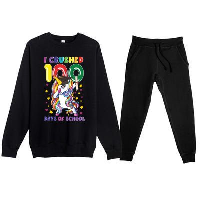 I Crushed 100 Day Of School Unicorn Teacher Student Cute Gift Premium Crewneck Sweatsuit Set