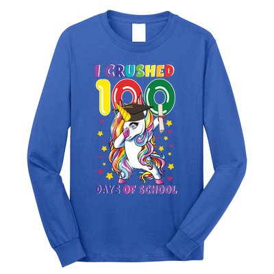 I Crushed 100 Day Of School Unicorn Teacher Student Cute Gift Long Sleeve Shirt